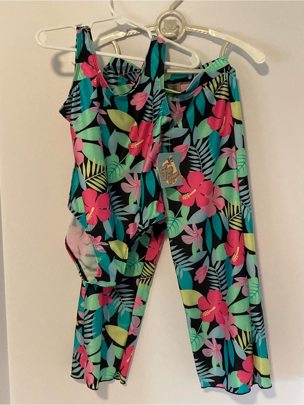 NEW~Free Haven~Girls One-Piece Tropical Floral Swimsuit & Coverup Pants~Size 5